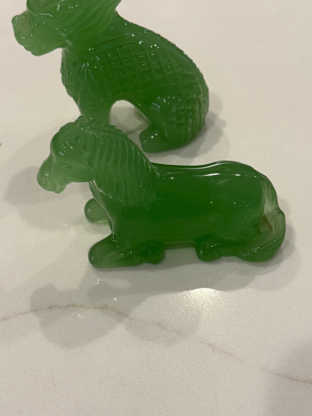 Vintage Green Jade Glass Figurine’s the Guardians of the Ming Dynasty set of 2